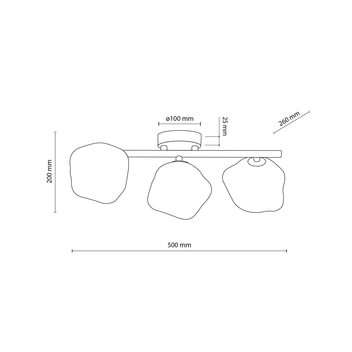 Plafonieră Lava din sticlă, salvie, 260 × 500 × 200 mm