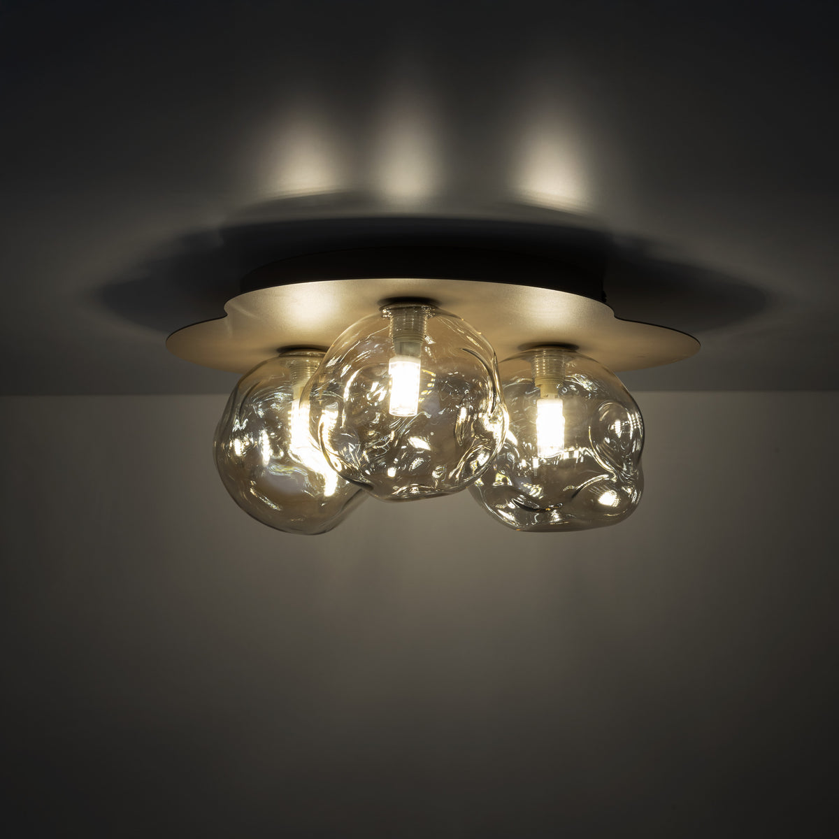 Plafonieră Lava din sticlă, salvie, Lungime 330 mm, lățime 370 mm