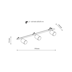 Plafonieră Nex încastrată din metal, alb, 3 becuri