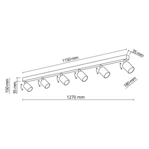 Plafonieră Nex din metal, negru, 6 becuri
